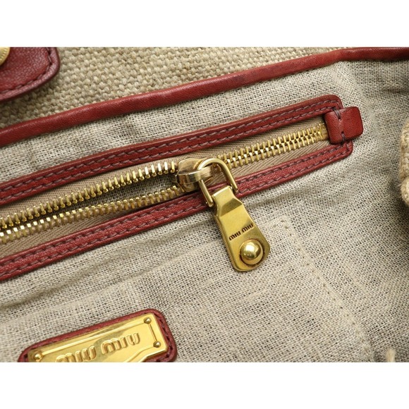 Miu Miu Fringe Linen Hemp Tote Bag Beige Brown - Picture 6 of 8